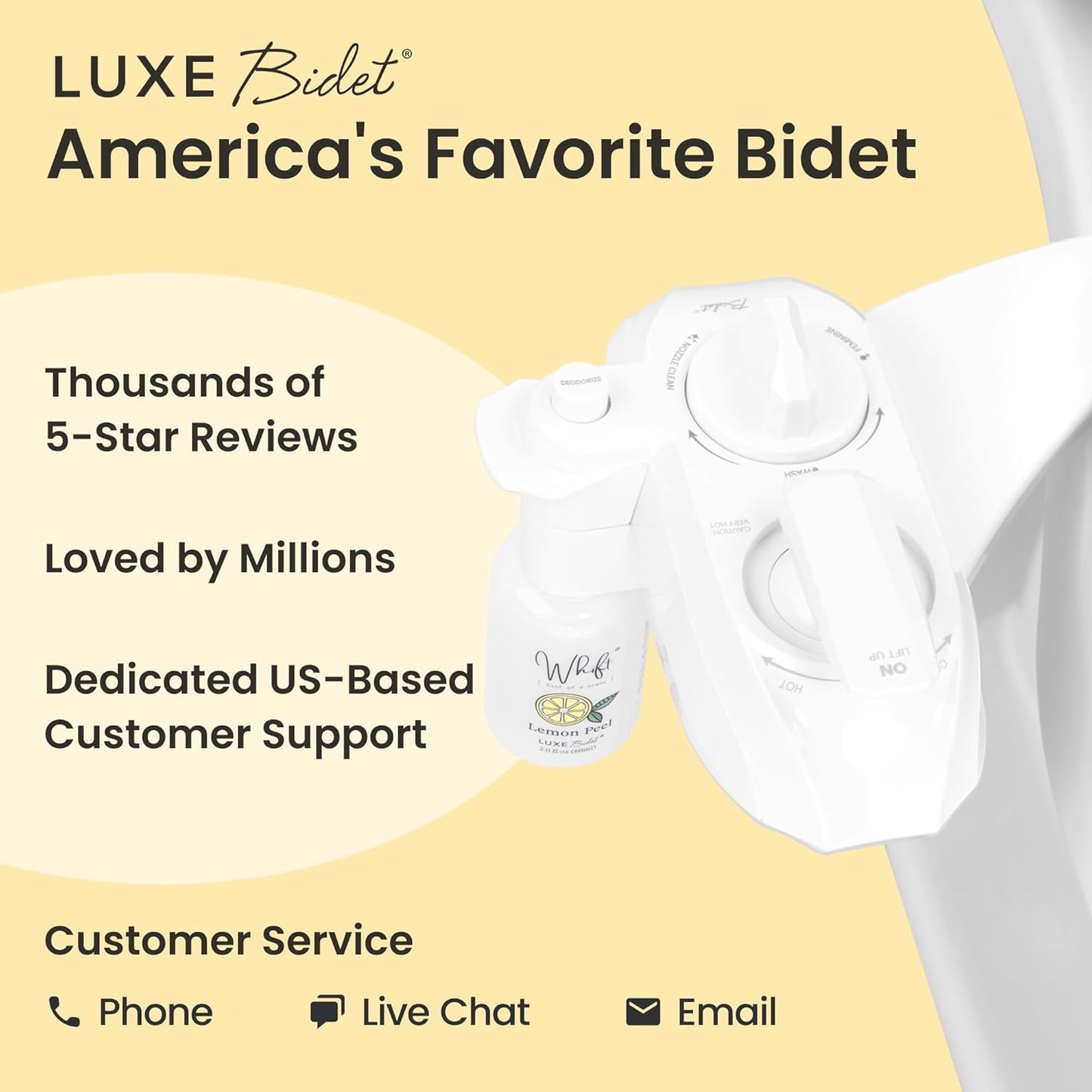 Whift 320 Bidet With Built-In Deodorizing Spray, Non-Electric Warm Water Bidet Attachment For Toilet Seat, Lemon Spray Included, Easy Slide-In Install, Rear & Feminine Wash (White)