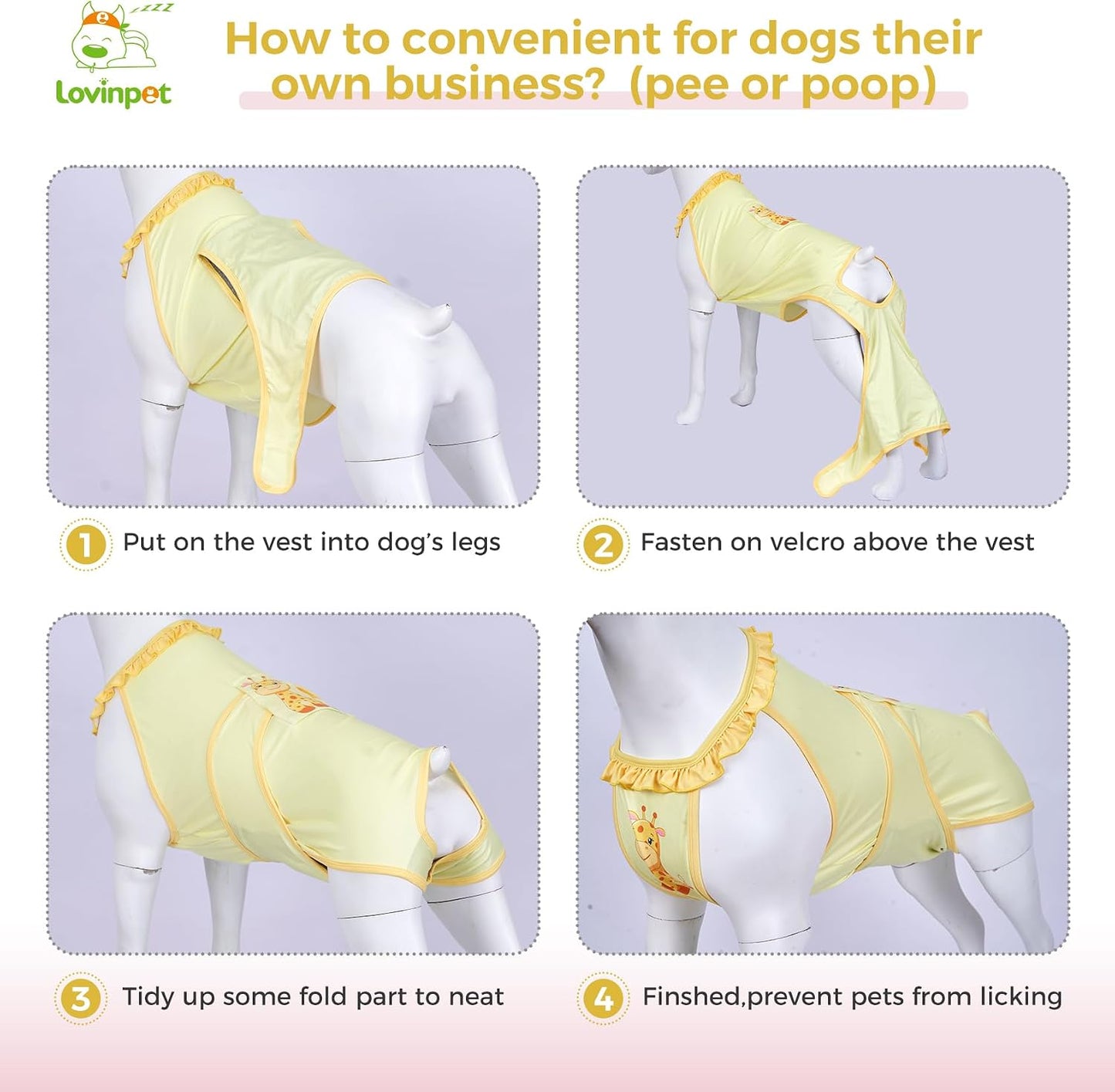 Dog Recovery Suit, Wound Protective E-Collar Alternative for Large Medium Dogs, Abdomen Care Post-Surgery Wear, Deer Pattern, Yellow Collar/Yellow, XXL