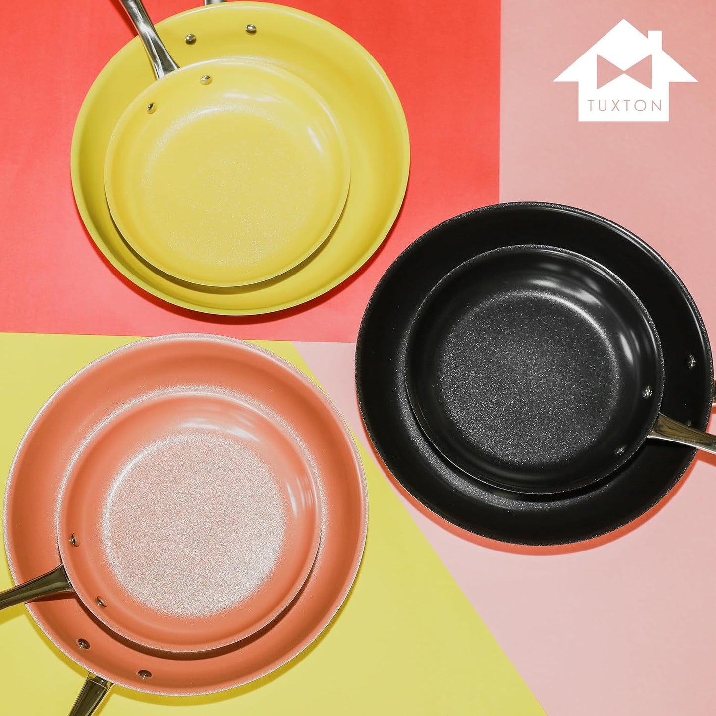 Non Stick Frying Pans - Concentrix 2-Piece Stainless Steel Pan Set - Stove & Oven Compatible 8-inch & 11-inch Ceramic Frying Pan with Riveted Handles - Saffron Yellow Nonstick Pan Set