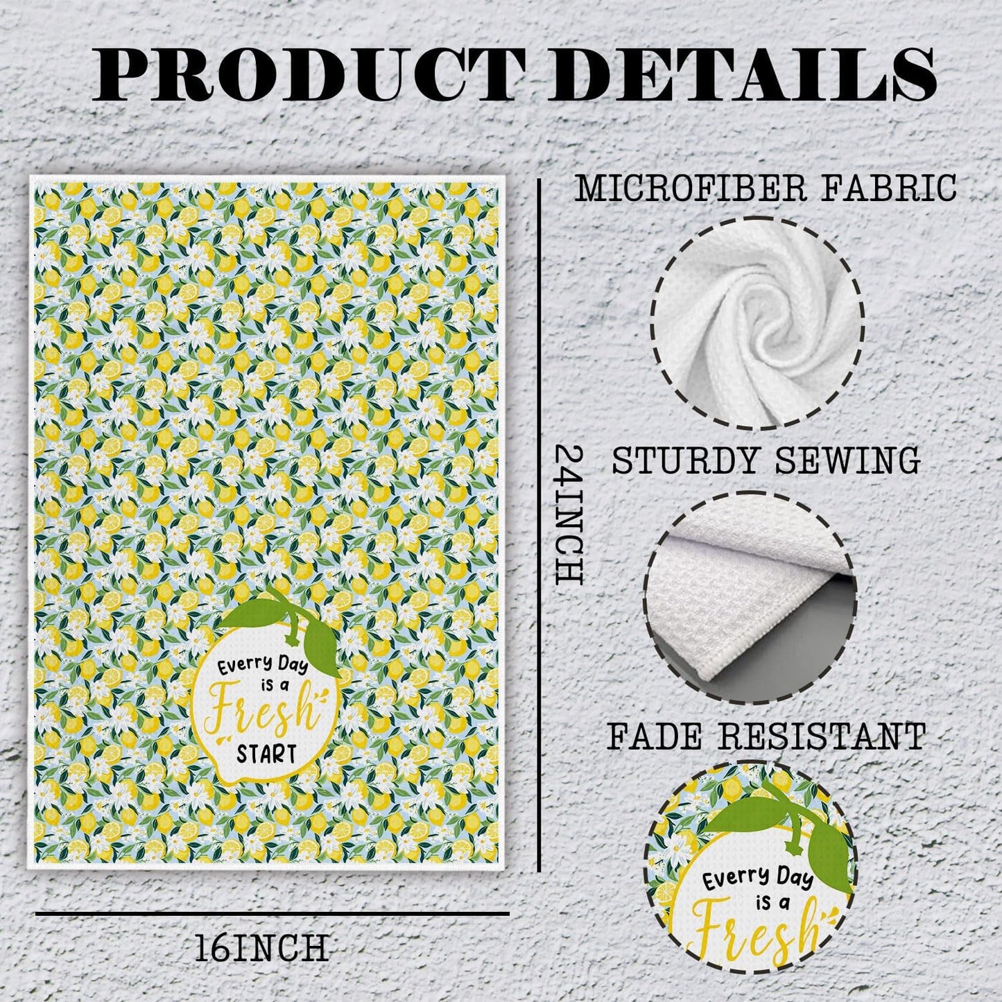 Inspirational Flower Lemon Kitchen Towels, Lemon Gifts for Women Decorative Hand Towels, Light Blue Floral Fresh Fruit Dish Tea Towel for Kitchen Decor, 16x24 Inch