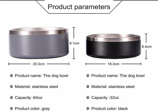 32oz 64oz Stainless Steel Double wall Dog Bowls,BPA Free Non-Slip Pet Dishes,Cat Food&Water Bowl with Rubber Base(32oz, Yellow)