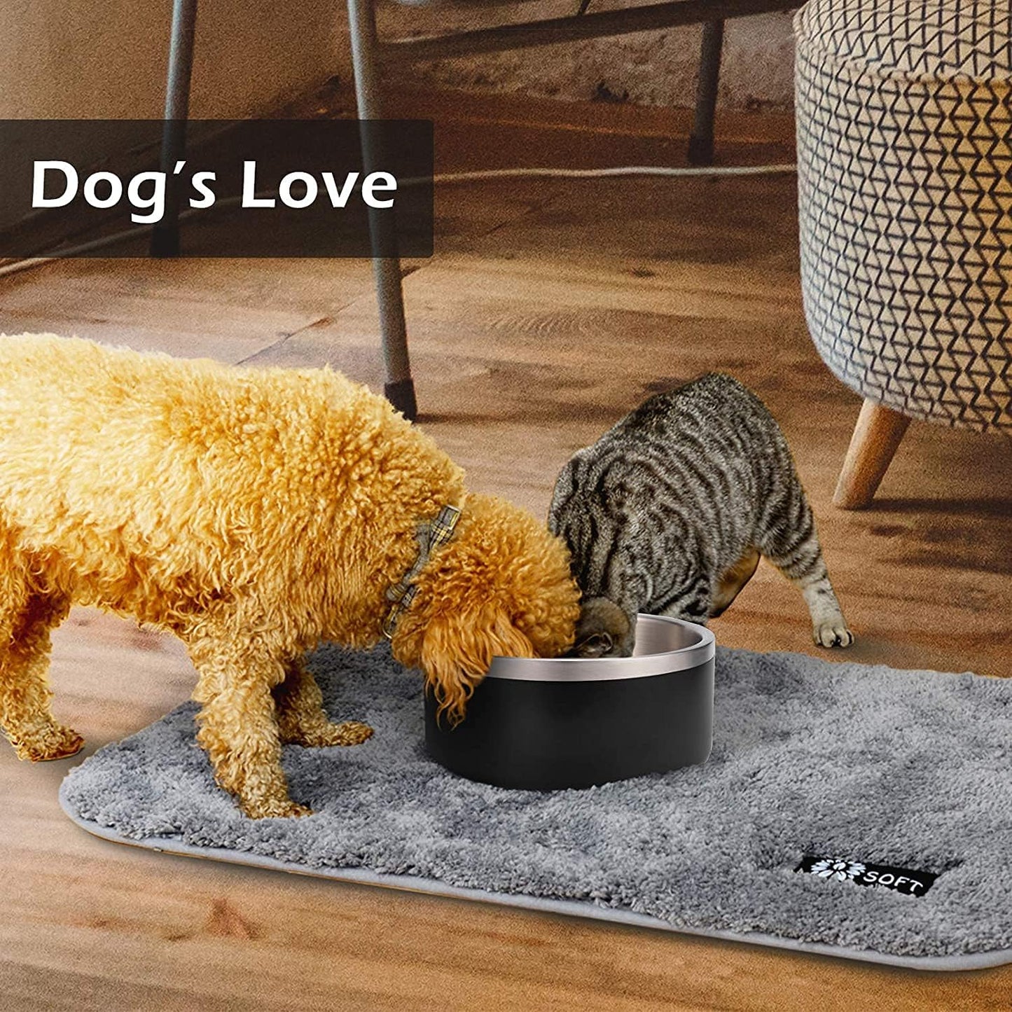 32oz 64oz Stainless Steel Double wall Dog Bowls,BPA Free Non-Slip Pet Dishes,Cat Food&Water Bowl with Rubber Base(32oz, Yellow)