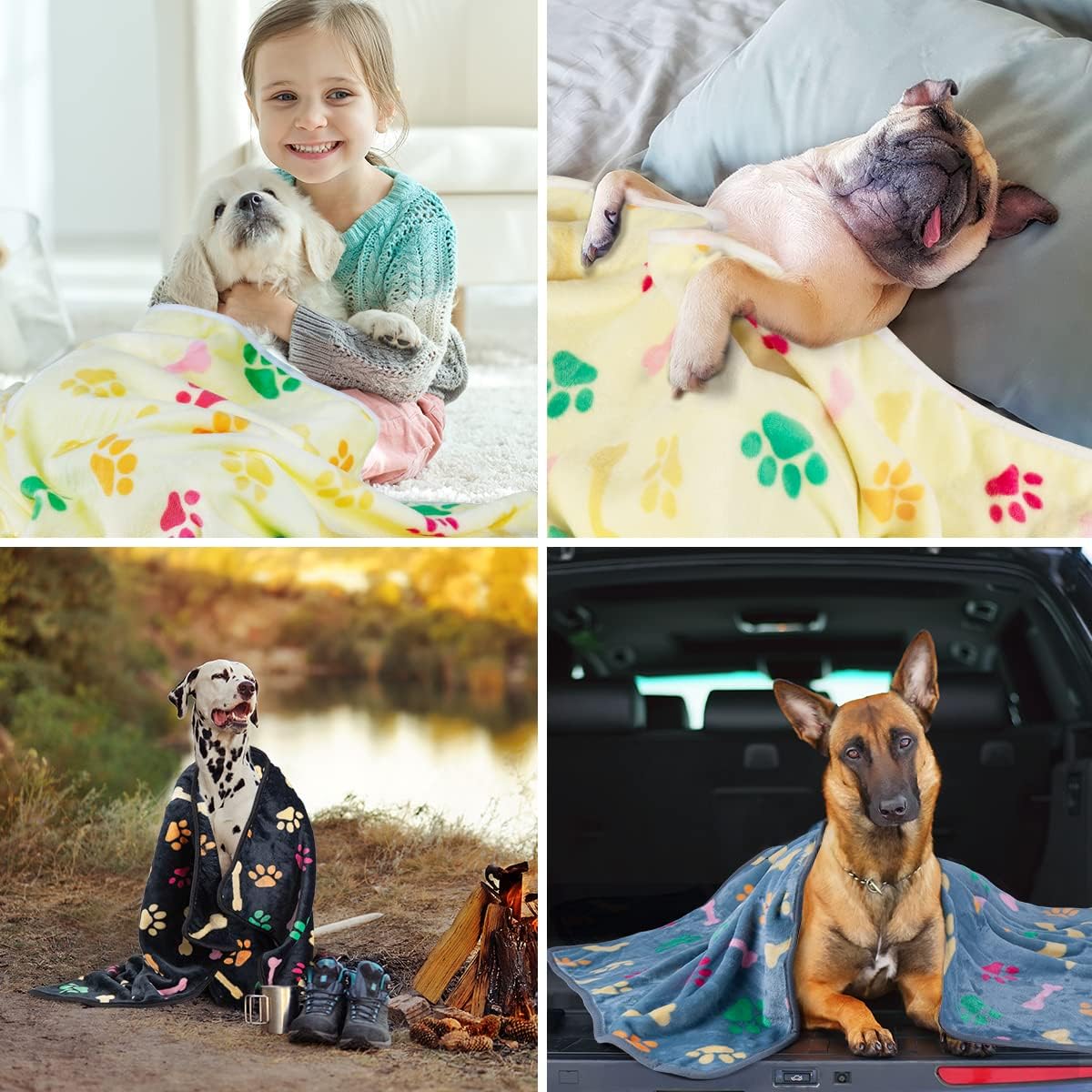 1 Pack 3 Dog Blankets, Soft Fluffy Fleece Pet Blanket Warm Sleep Mat Paw Print Design Puppy Kitten Throw Blankets Doggy Blanket for Dogs
