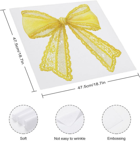 Delicate Watercolor Yellow Lace Bow Cloth Napkins Set of 6, Square Premium Reusable Washable Polyester Table Linen Napkin for Dinner Party