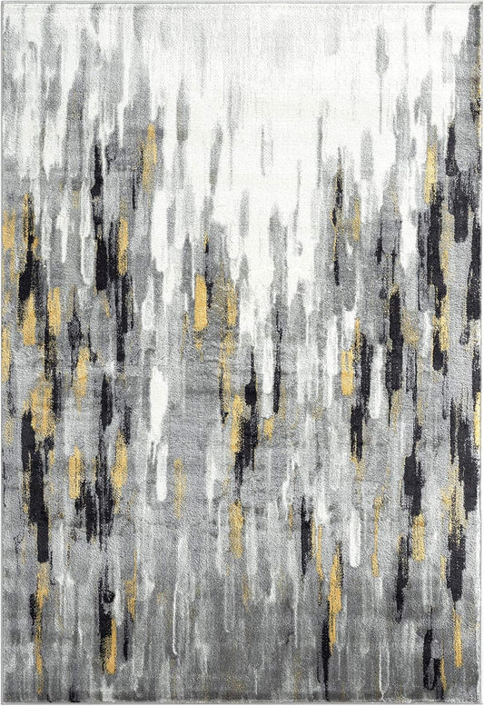 Porto PRT140C Contemporary Grey and Yellow Abstract Area Rug 5'3"x7'6"