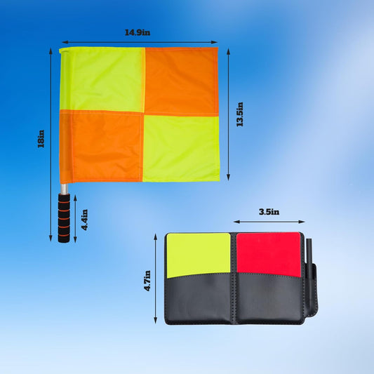 Soccer Referee-Flag Red Yellow-Cards Stainless-Whistles - Football Ref Checkered Linesman Flag Set Coach Gear Packs