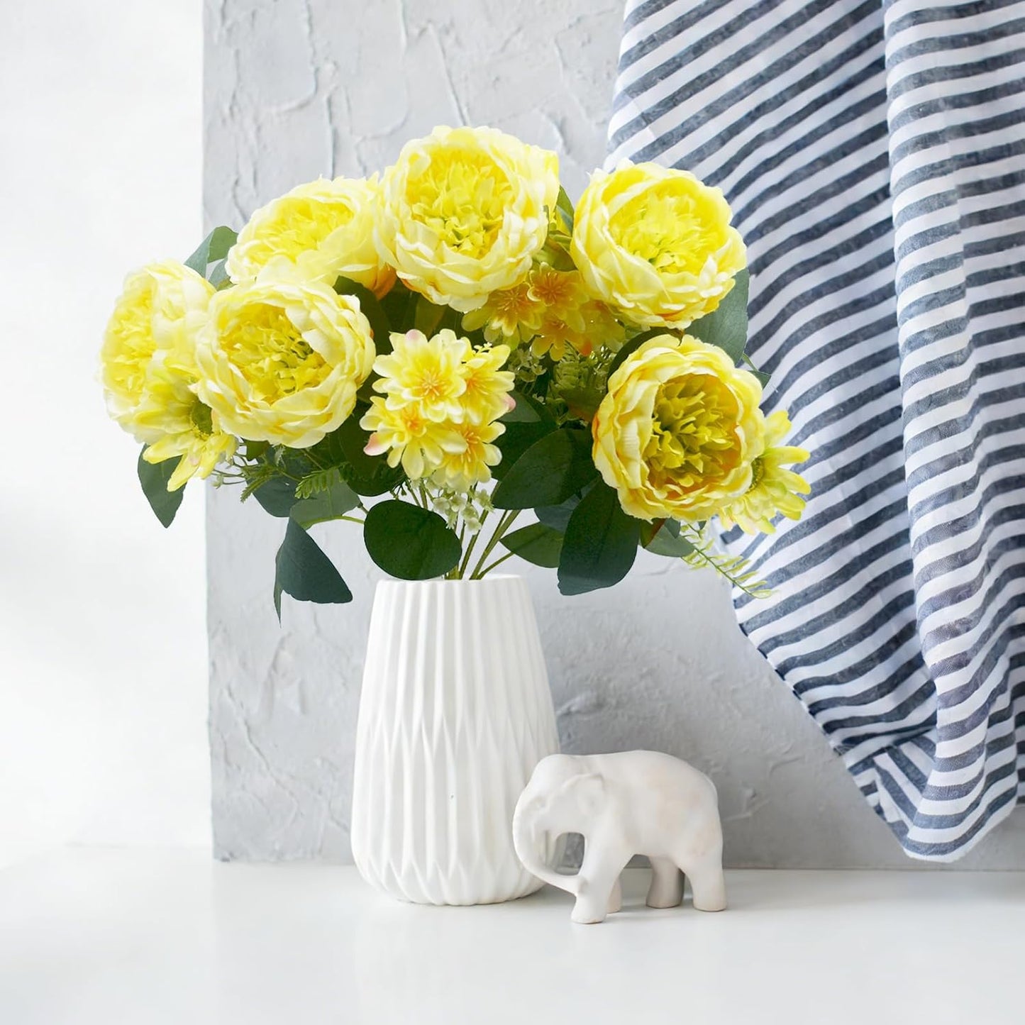 Peonies Artificial Flowers, Fake Peony Bouquet, Realistic Faux Peony Silk Flowers for Wedding, Home Décor, and Table Centerpieces – Ideal for Arrangements and Special Occasions 2 Bouquets (Yellow)