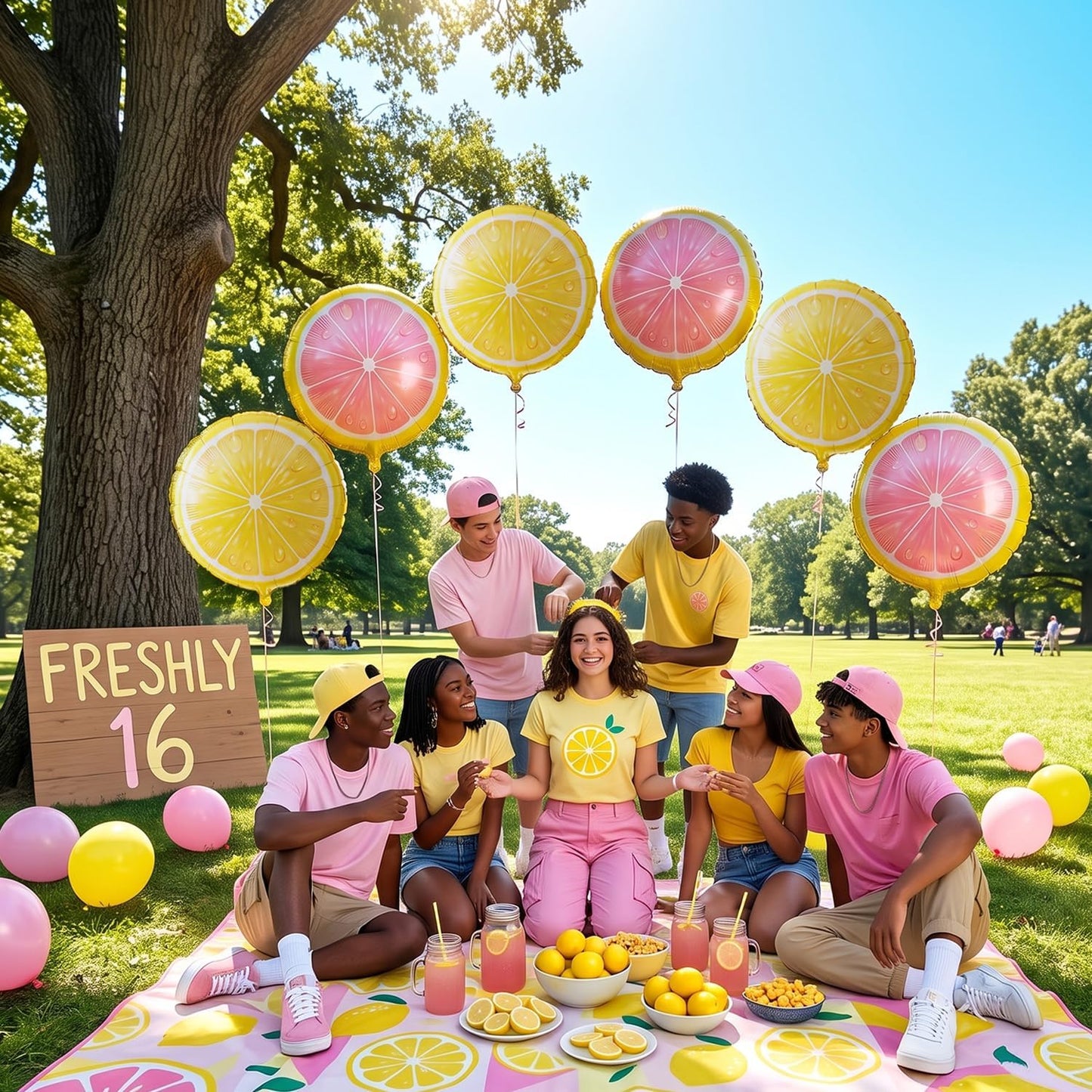 6 Pack Lemon and Pink Lemon Foil Balloons, Lemonade Party Decorations for Pink Lemonade, Main Squeeze, Freshly 16, Freshly Twenty One, Lemon Birthday, Baby Shower, Balloon Arch Decor