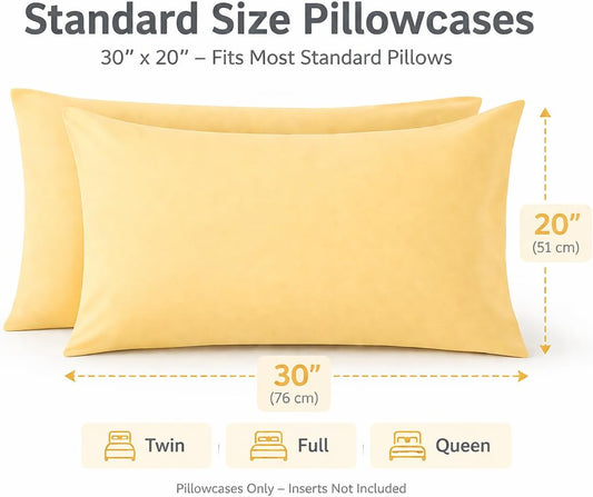 Ultra Soft Brushed Microfiber Standard Size 20"x30" Pillowcases Pair Set of 2 with Envelope Closure (Yellow, 20"x30" Standard)