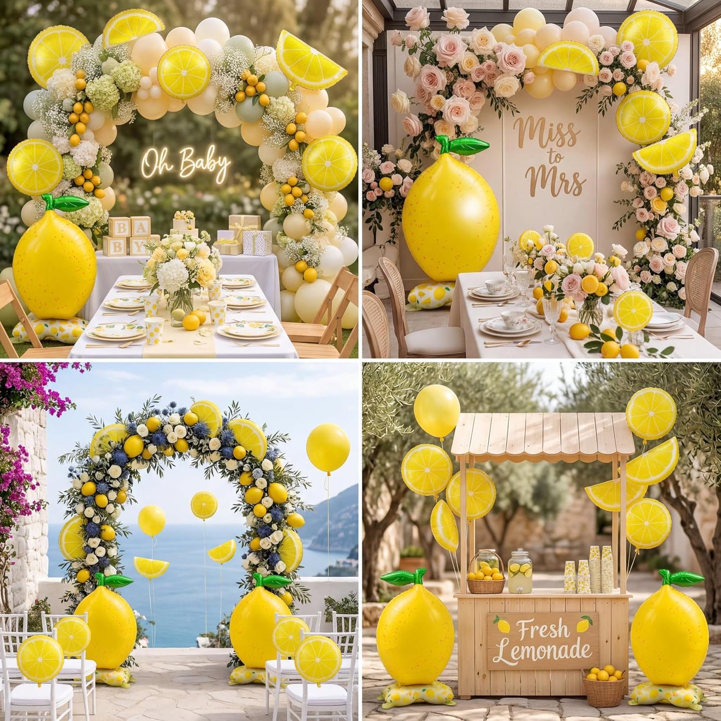 12 Pcs Lemon Foil Balloons 6 18" Summer Citrus Fruit Decoration 5 Lemon Slice 5.1 ft Giant Standing Fruit Balloon for Amalfi Coast Theme Party Lemonade Main Squeeze Bridal Baby Shower Decor