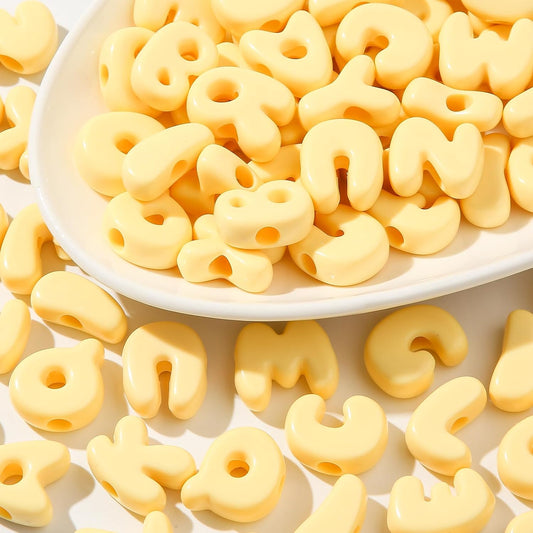 500g/160pcs Large Hole Letter Beads A-Z Acrylic Yellow Cute Letter Beads Assorted Colors Alphabet for Keychain Decorations Hanging Charms Necklace Bracelet DIY Jewelry Making (Yellow)