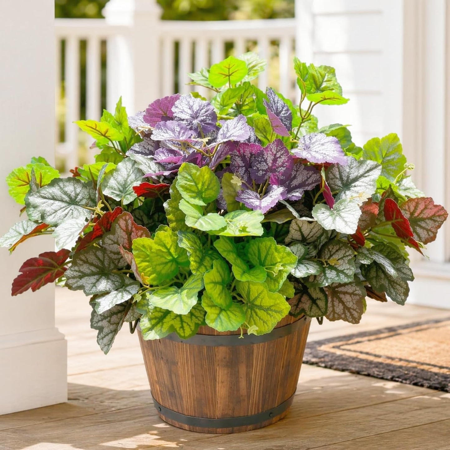 Artificial Plants Fake Greenery for Outdoor Outside Porch Summer Decoration | Faux Heuchera UV Resistant Look Real Silk Shrubs Bushes for Planters Patio Pots Yard Window Box, 6 Bundles