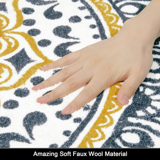 Washable Round Area Rug 4ft Non Slip Vintage Circle Rugs for Bedroom Soft Non Shedding Boho Round Bedside Carpet for Living Room Dining Room Bathroom College Dorm