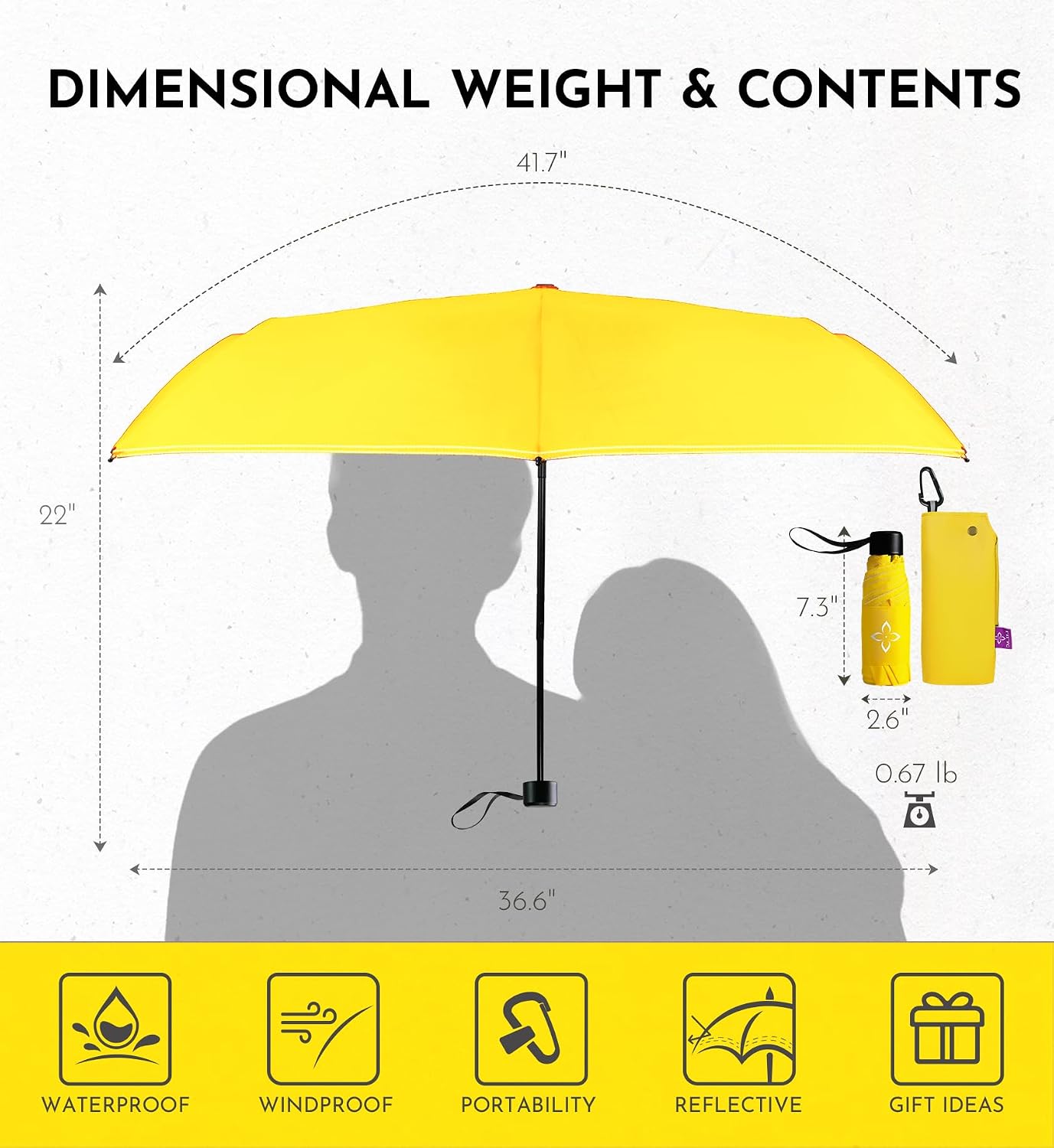 Windproof Travel Mini Umbrella - Small Compact and Portable for Rain & Sun, Manual Open Close with No Rebound for Seniors & Kids, Reflective Design for Night Safety Men & Women
