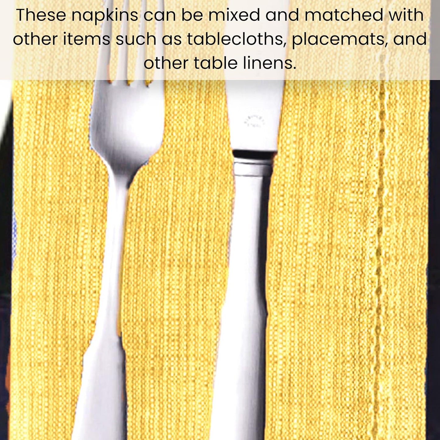 12 Pack Farmhouse Style Slub Textured 18x18 Cloth Dinner Napkins, 100% Cotton for Everyday Use and Events - Soft and Durable Cocktail Napkins, Wedding Dinner Napkins, Yellow