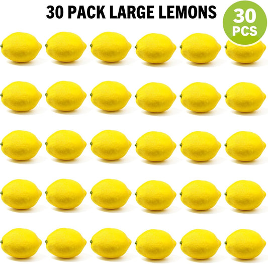 30 Pack Artificial Lemons, Realistic Fake Yellow Lemons for Kitchen Decor, Fruit Bowl Filler, Lemonade Party Decorations, Photo Props and Summer Table Decor
