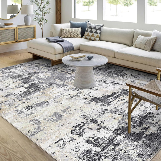 Modern Abstract Area Rug 5x7 Non Slip Non Shedding Rug Low Pile Stain Resistant for Bedroom Living Room,Black Yellow