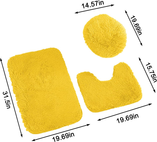 3 Piece Bath Set - Ultra Soft Non Slip Bath Mat & Absorbent Chenille Bath Mat for Tub, Shower & Toilet (Yellow)