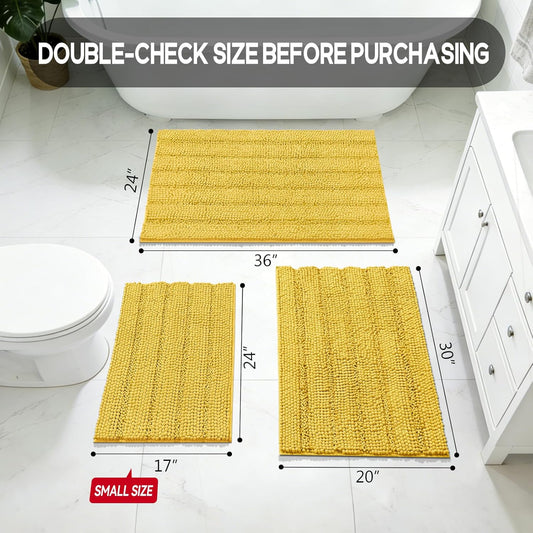 24"×17" Chenille Bath Mat – Non-Slip with Backing Bath Rug Ultra-Absorbent and Machine Washable Bathroom Mat Quick-Dry Design. Ideal for Bathroom Shower and Tub Areas
