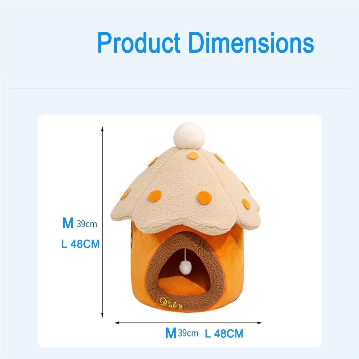 Christmas Mushroom Cat Bed Cave for Indoor Cats Small Dogs, Warm Holiday Pet House with Removable Cushion,Hideout Tent Gift(Yellow,M)