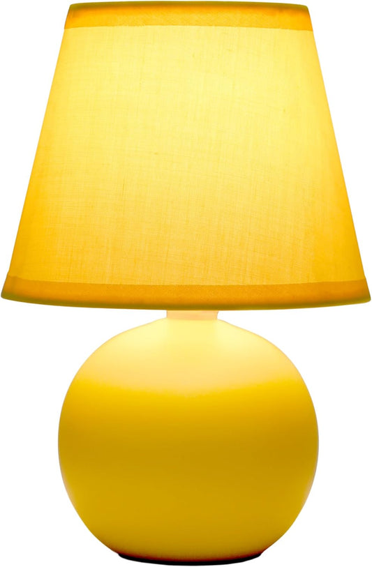LT1196-YLW-2PK 8.66" 2-Pack Chic Little Globe Ceramic Table Lamp Set with Matching Tapered Shade, for Living Room, Bedroom, Office, Yellow