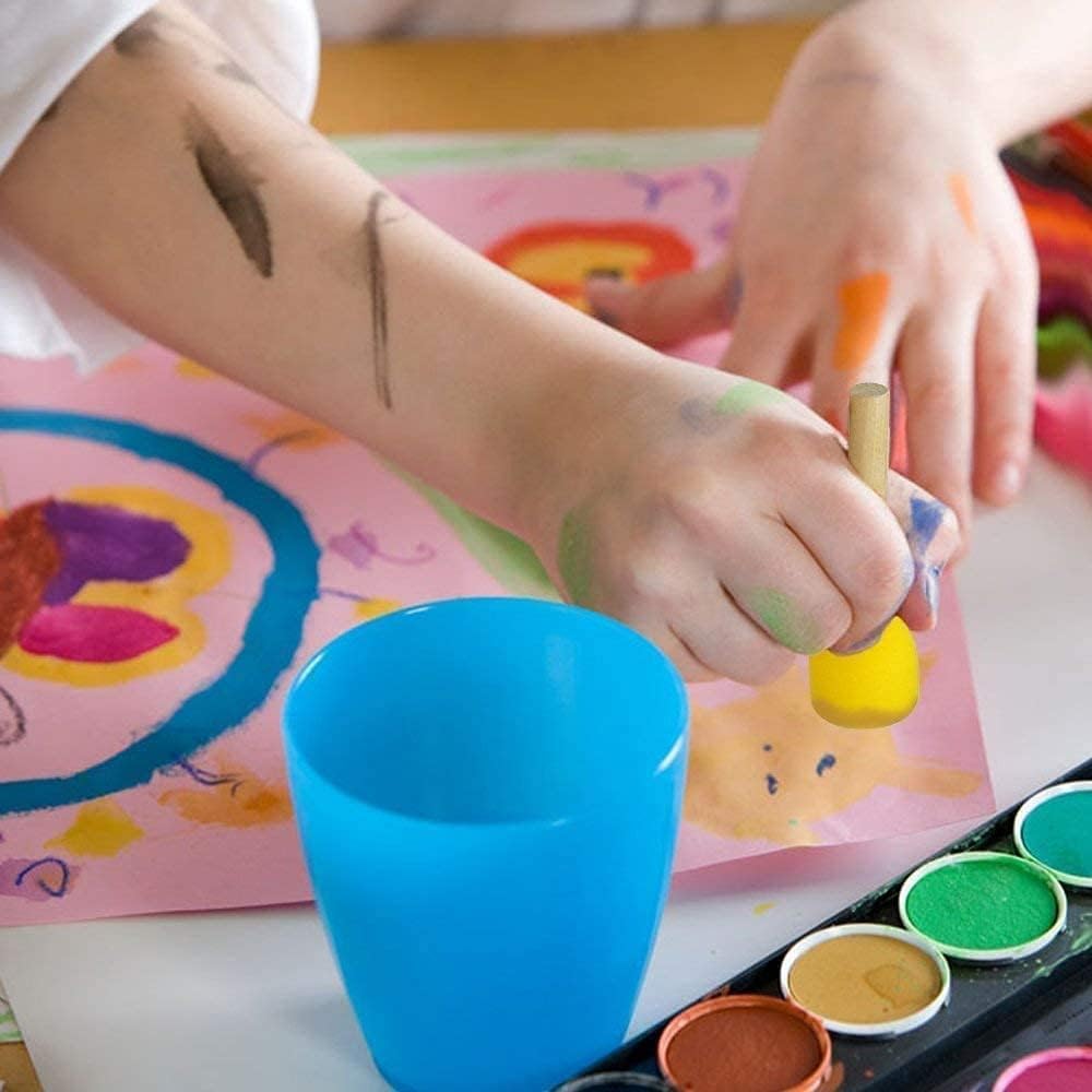 30Pcs Round Sponge Brush Set 4 Sizes DIY Painting Tools Yellow | Wooden handle craft foam applicators for acrylic, kids arts & stenciling with multiple diameter options