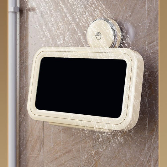 Shower Phone Holder Waterproof Suction Cup Bathroom Wall Mount - Cream Yellow Anti-Fog Case with Sensitive Touch & Clear Sound Universal Fit for 4-7" Phones Reusable Horizontal/Vertical Use