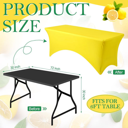 Lemonade Stand Tablecloth with Table Runner, 6ft Stretch Spandex Lemonade Stand Table Cover Summer Party Tablecover for Lemon Theme Birthday Party Supplies(Yellow)