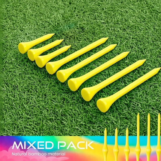 Professional Wood Golf Tees, 100 Pcs Mixed Size( 80×2-3/4"+20×1-1/2), Durable & Stable Golf Tee Combo, All-Weather Practice Accessories, Multiple Solid Colors Available