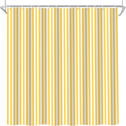 Yellow and White Stripe Shower Curtain Vertical Striped Farmhouse Vintage Cute Modern Geometric Minimalist Bath Curtain with Hooks, 70x84 Inch
