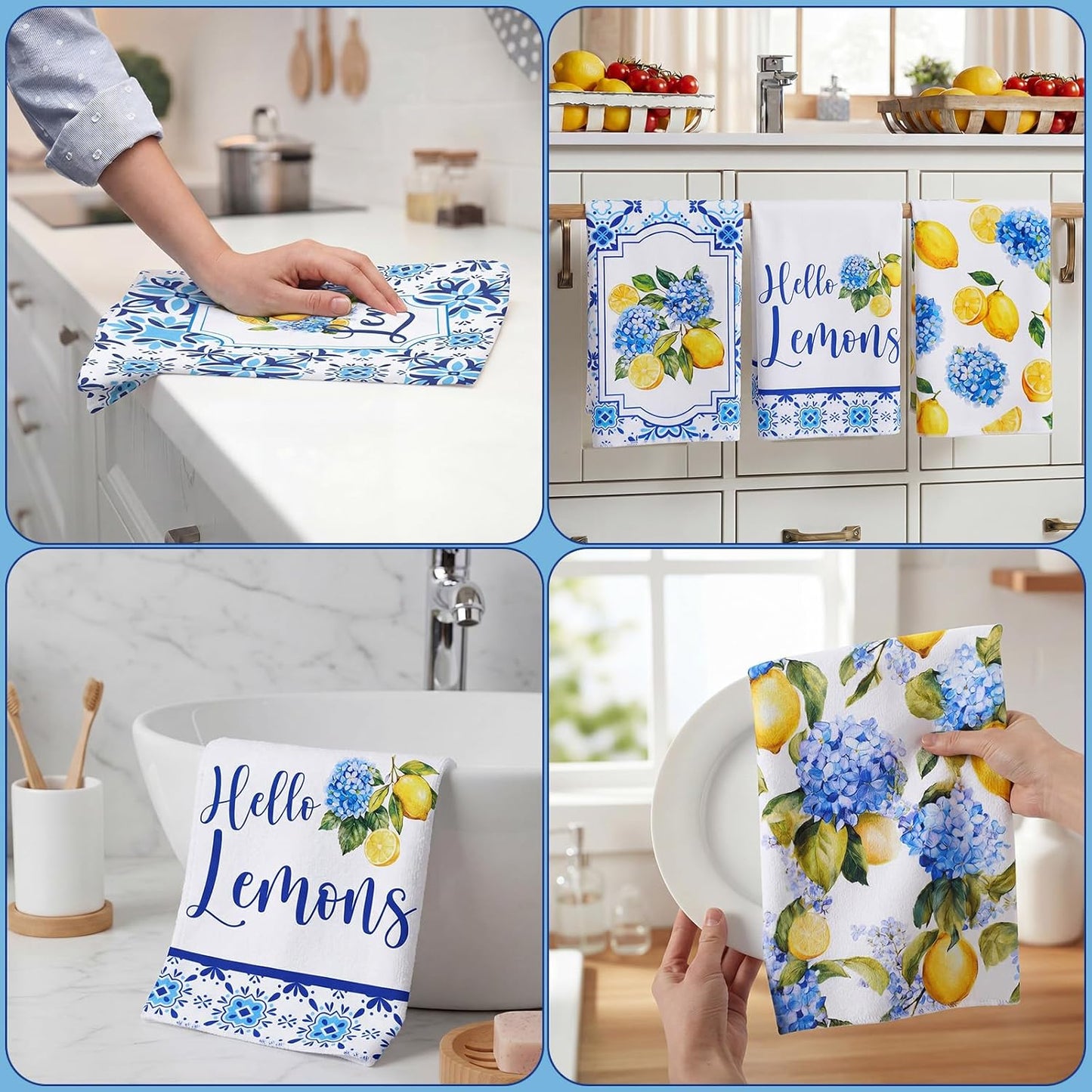 6 Pcs Lemon Hydrangea Kitchen Towels 24 x 16 Inch Capri Lemon Microfiber Dish Towels for Mediterranean Kitchen Decor Italian Housewarming Gifts Amalfi Coast Gift