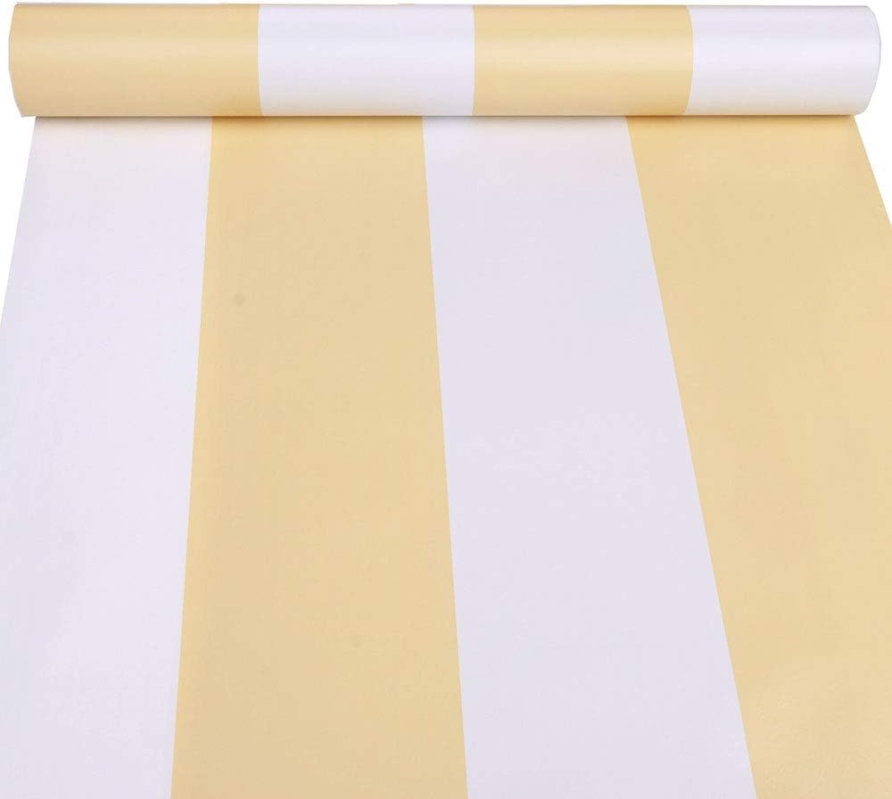 Peel and Stick Vinyl Yellow and White Striped Wallpaper Contact Paper Wallpaper Self Adhesive Stripe Shelf Liner Dresser Drawer Cabinets Liner Furniture Wall Paper Sticker Removable (17.7x117 Inches)