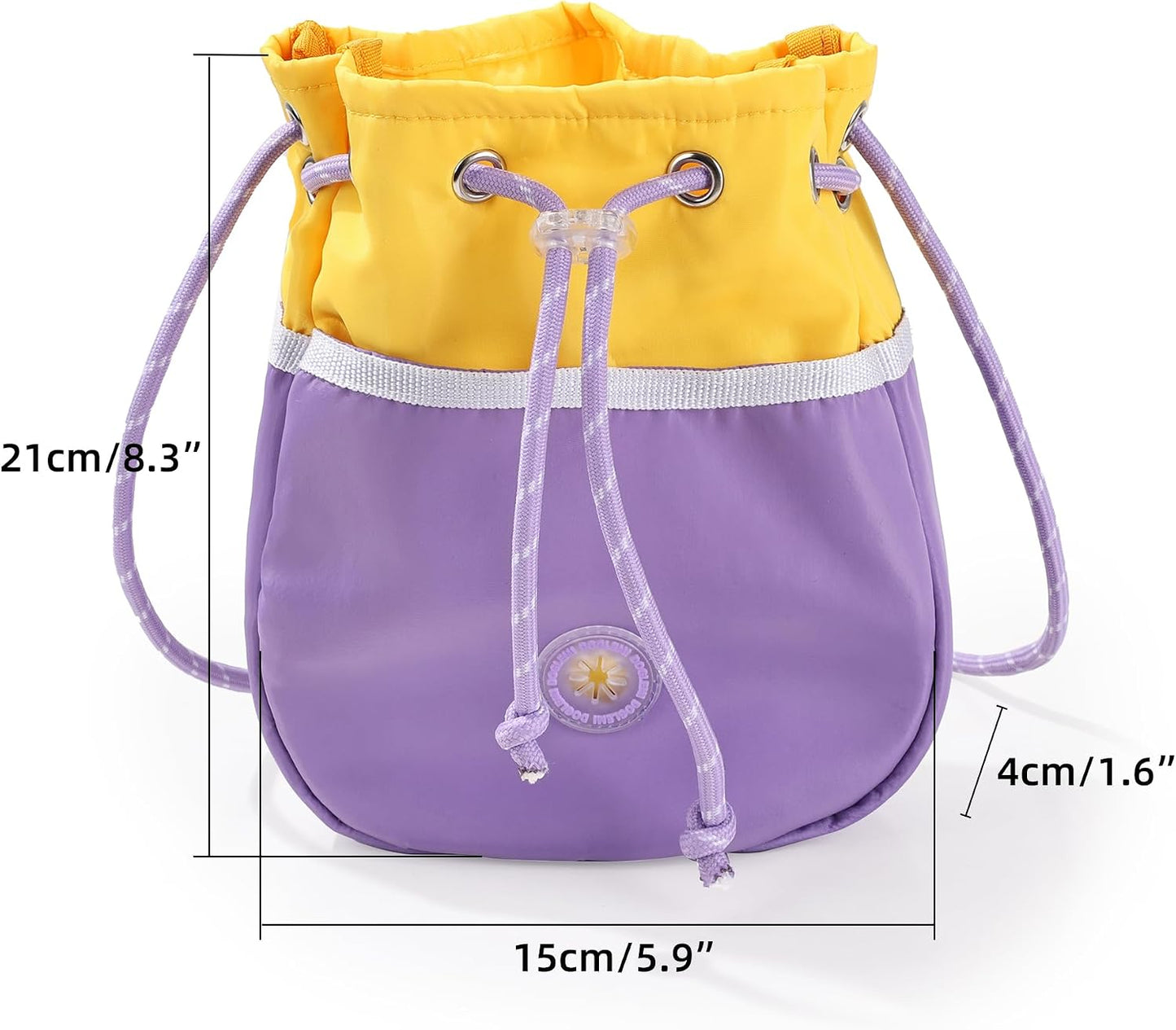 ETIAL Large Capacity Dog Treat Pouch, Waterproof Dog Walking Bag with Shoulder Strap, Built-in Poop Bag Dispenser, Drawstring Closure Dog Food Pouch for Pet Training Walking & Rewarding (Yellow)