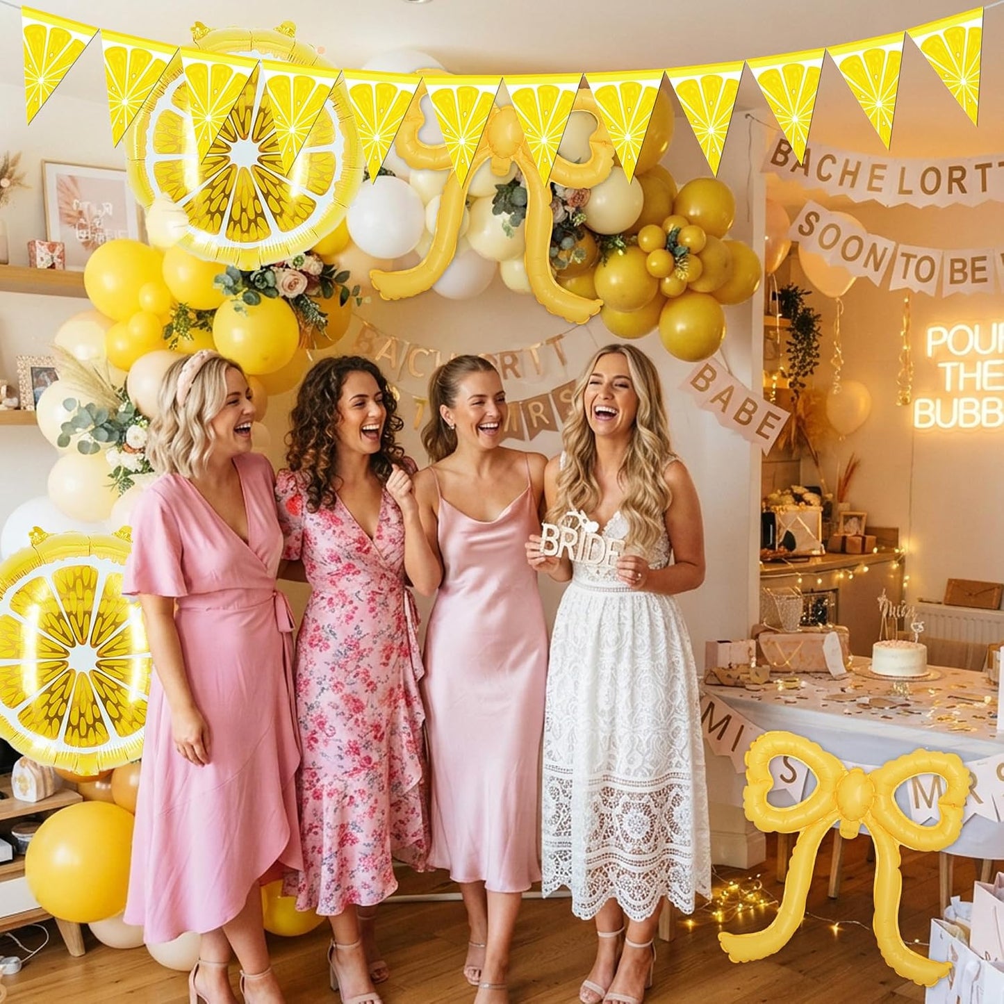 Yellow Lemonade Balloons Arch Kit, 130pcs Summer Lemon Party Supplies | Round Lemon Bow Foil Latex Balloon, Pennants Banner, Baby Shower Birthday Bachelorette Decorations for Women Girls