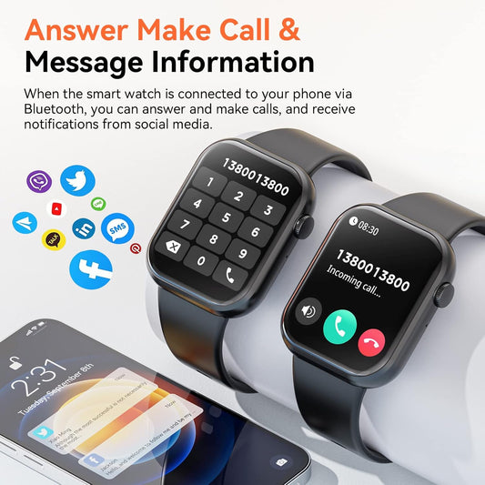 Smart Watch (Answer/Make Call) 1.85inch Fitness Tracker, DIY Dials/Pedometer/Calories/Multiple Sport Modes/Voice Assistant, Smart Watches for Men Women Android iOS Phones