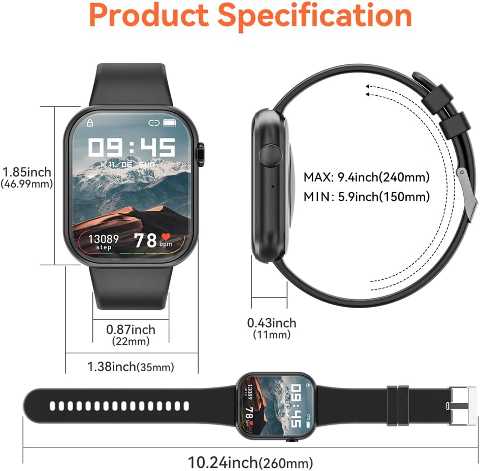 Smart Watch (Answer/Make Call) 1.85inch Fitness Tracker, DIY Dials/Pedometer/Calories/Multiple Sport Modes/Voice Assistant, Smart Watches for Men Women Android iOS Phones