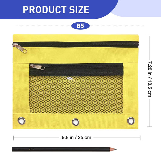 Pencil Pouch for 3 Ring Binder - 3 Hole Zipper Pen Case Bag Holder Bulk Accessories Clear Window Aesthetic Organizer Pockets