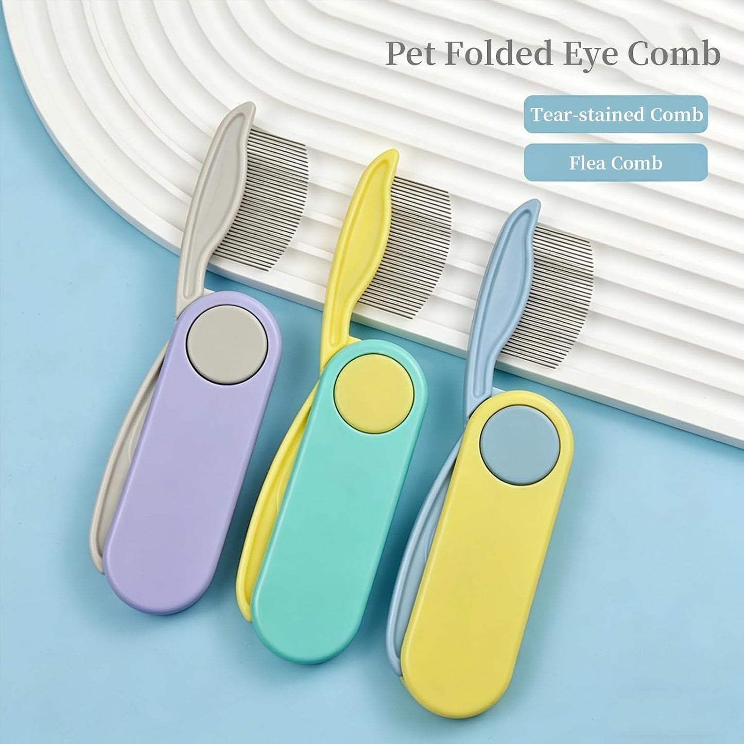 Foldable Dual-Head Tear Stain Remover Eye Comb for Small Dogs (Yellow) | Fit Yorkie, Shih Tzu, Maltese, Poodle, Cockapoo, Cats, Hamsters, Puppy Essentials, Flea Brush