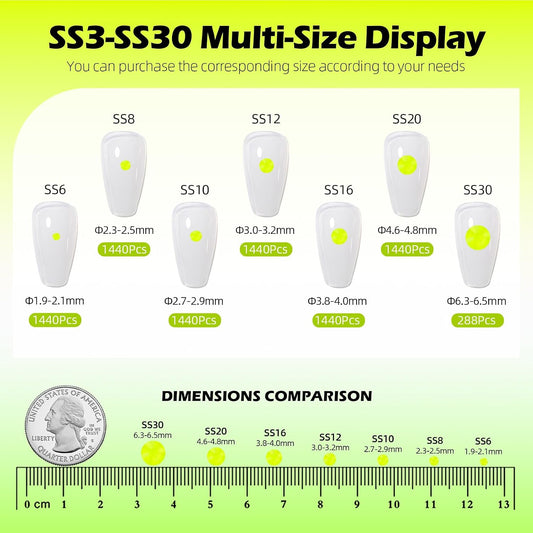 Neon Yellow Flatback Rhinestones, Glass Rhinestones for Nail Art and Craft, Glue Fix, Loose Crystal Gemstones(Neon Yellow, SS16, 1440pcs, 3.8-4.0mm)