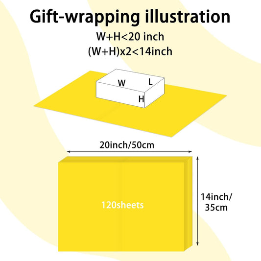 120 Sheets 20"X14" Yellow Tissue Paper for Gift Bags Wrapping, Art Tissue Paper Bulk for Weddings Birthday Party Crafts Decoration