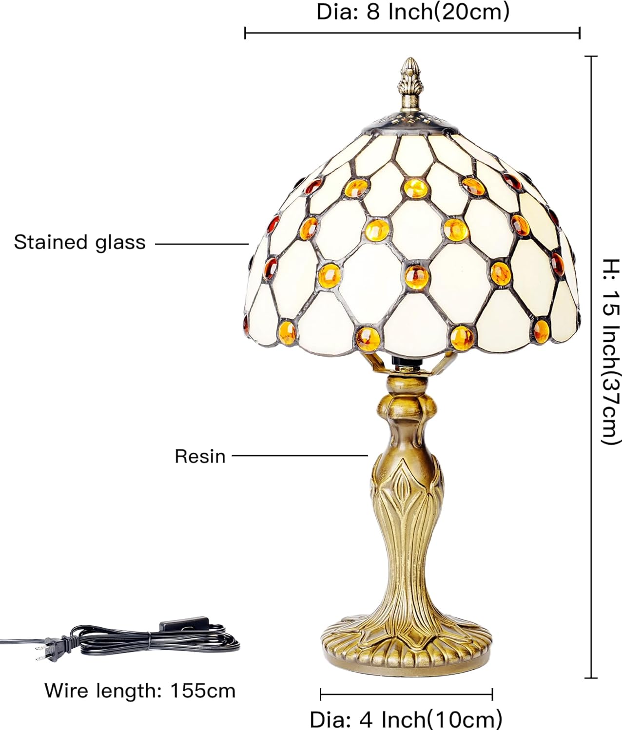 8" Tiffany Lamp,Small Stained Glass Lamp,Handmade Desk Bedside Tiffany Style Table Lamp for Living Room,Bedroom and Study,Ideal Art Gift for Family & Friends