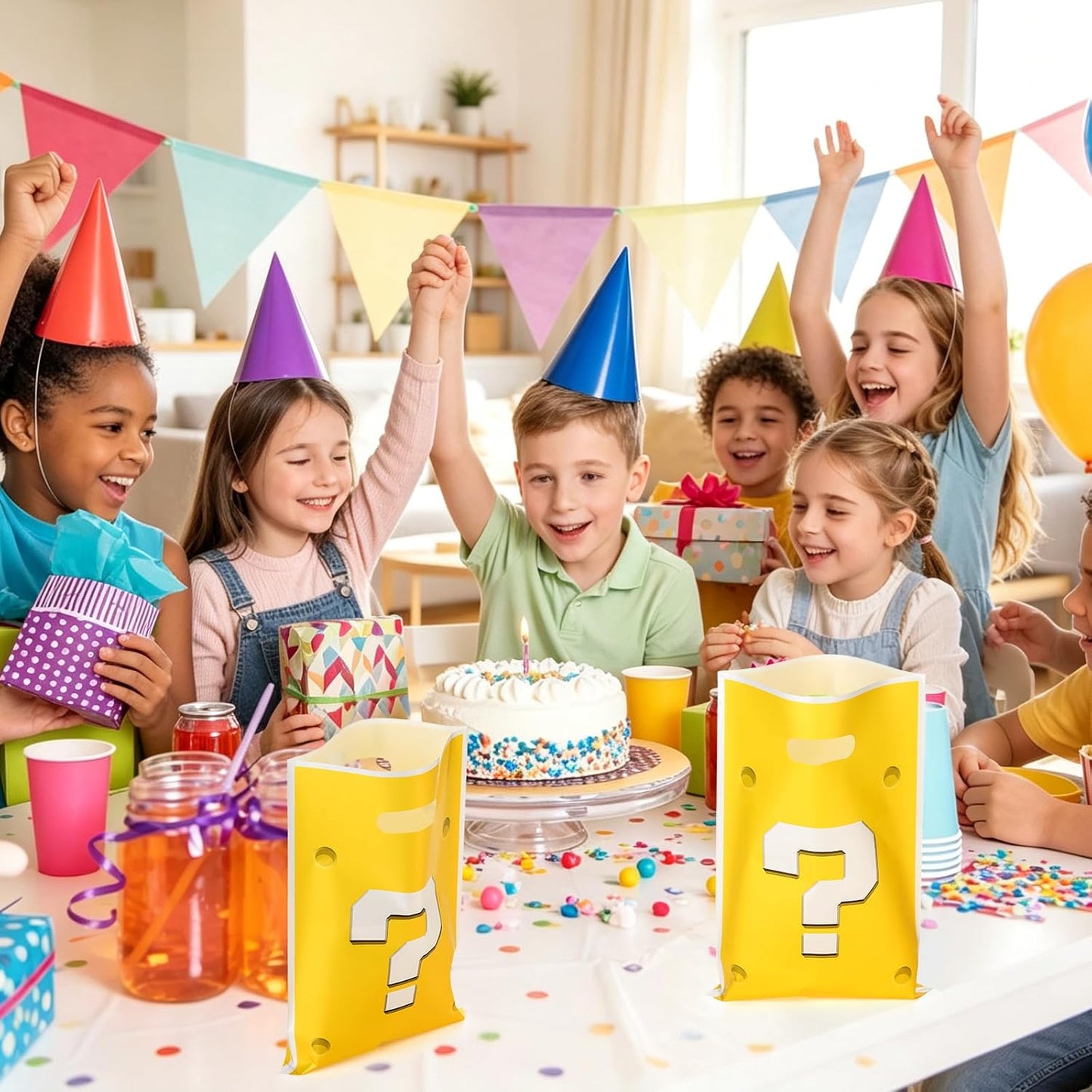 30PCS Question Mark Party Favor Bags, Yellow Video Game Goodie Candy Bags for Birthday Decoration