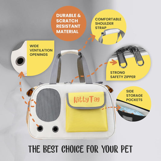 Pet Carrier, Puppy Small Dog Carrier, Cat Carrier Bag, Waterproof Premium PU Leather Carrying Handbag for Outdoor Travel Walking Hiking Shopping (Yellow)