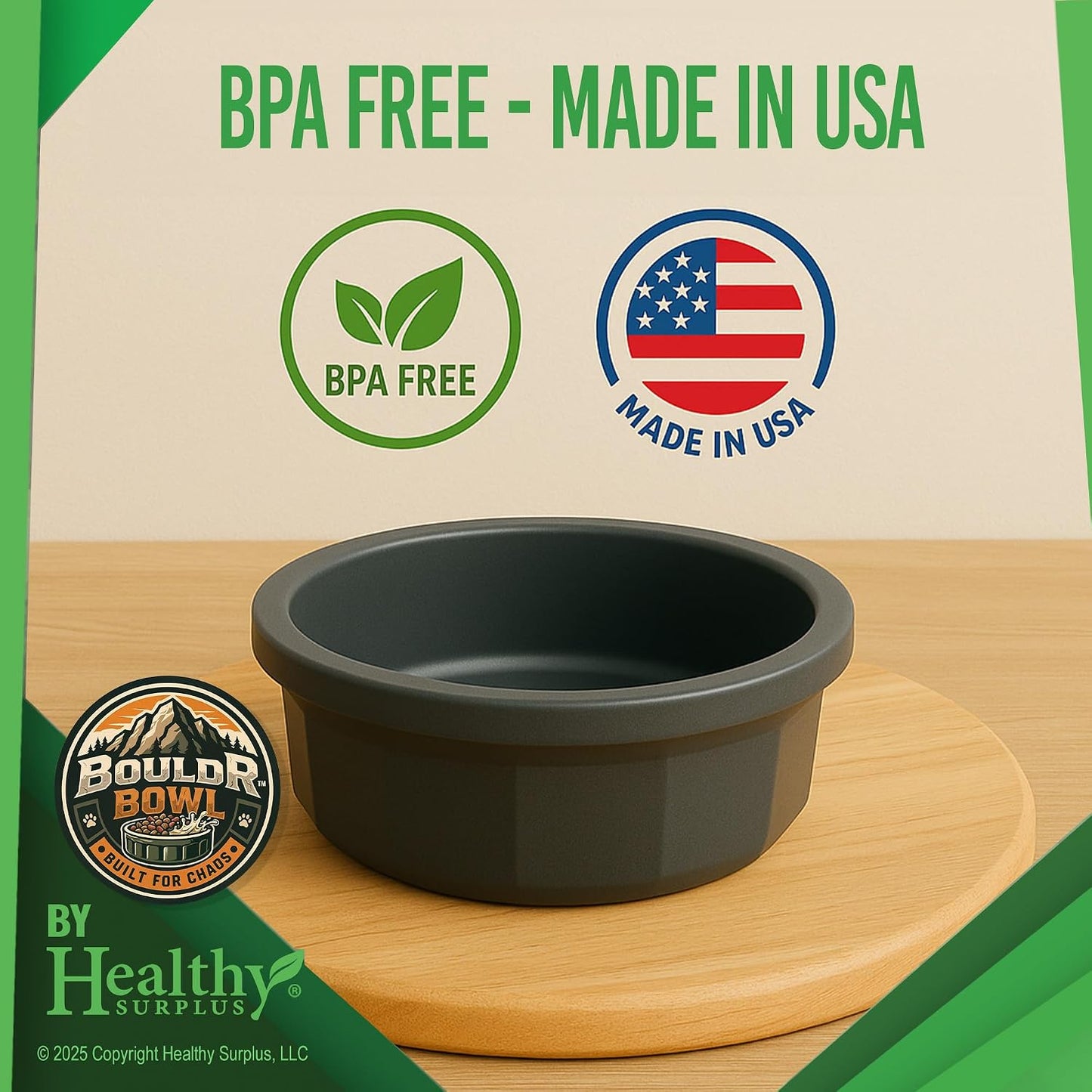 Pet Crock Bowl – Thick Durable Plastic Non-Tip Food & Water - Dogs, Cats, Birds, Lizards & Small Animals – Indoor/Outdoor – Chew Resistant, Easy Clean (Blue, Small 8oz) BouldrBowl ®