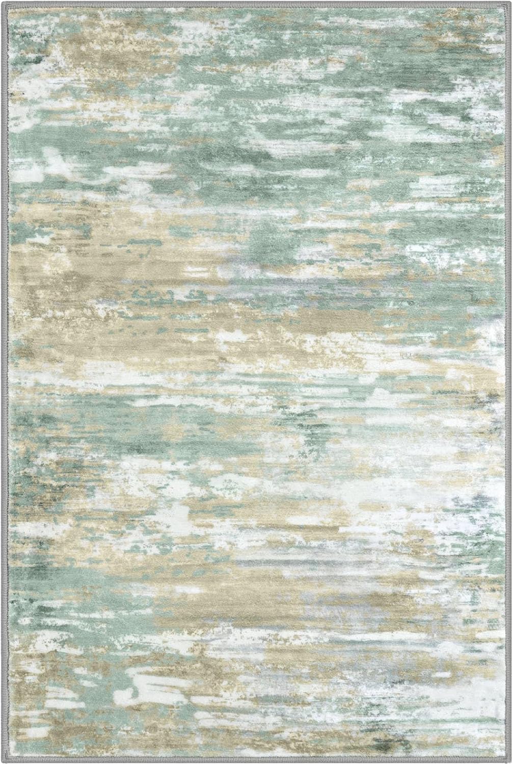 Modern Abstract 3x5 Large Entryway Rug Non-Slip Washable Area Rug, Light Green Yellow Throw Rugs Indoor Mat for High-Traffic Door Entrance, Kitchen, Laundry, Nursery, Soft Bedroom Living Room