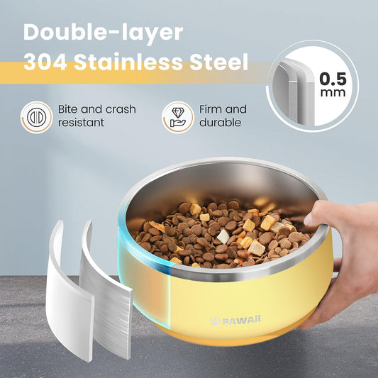 Dog Bowl,34 oz Stainless Steel Food and Water Bowl,ID Tag,1 Pack | Double-Wall Design,Non-Slip Rubber Base,Dishwasher Safe,Smooth Open Design, Not a Slow Feeder,Easy-Rinse Interior