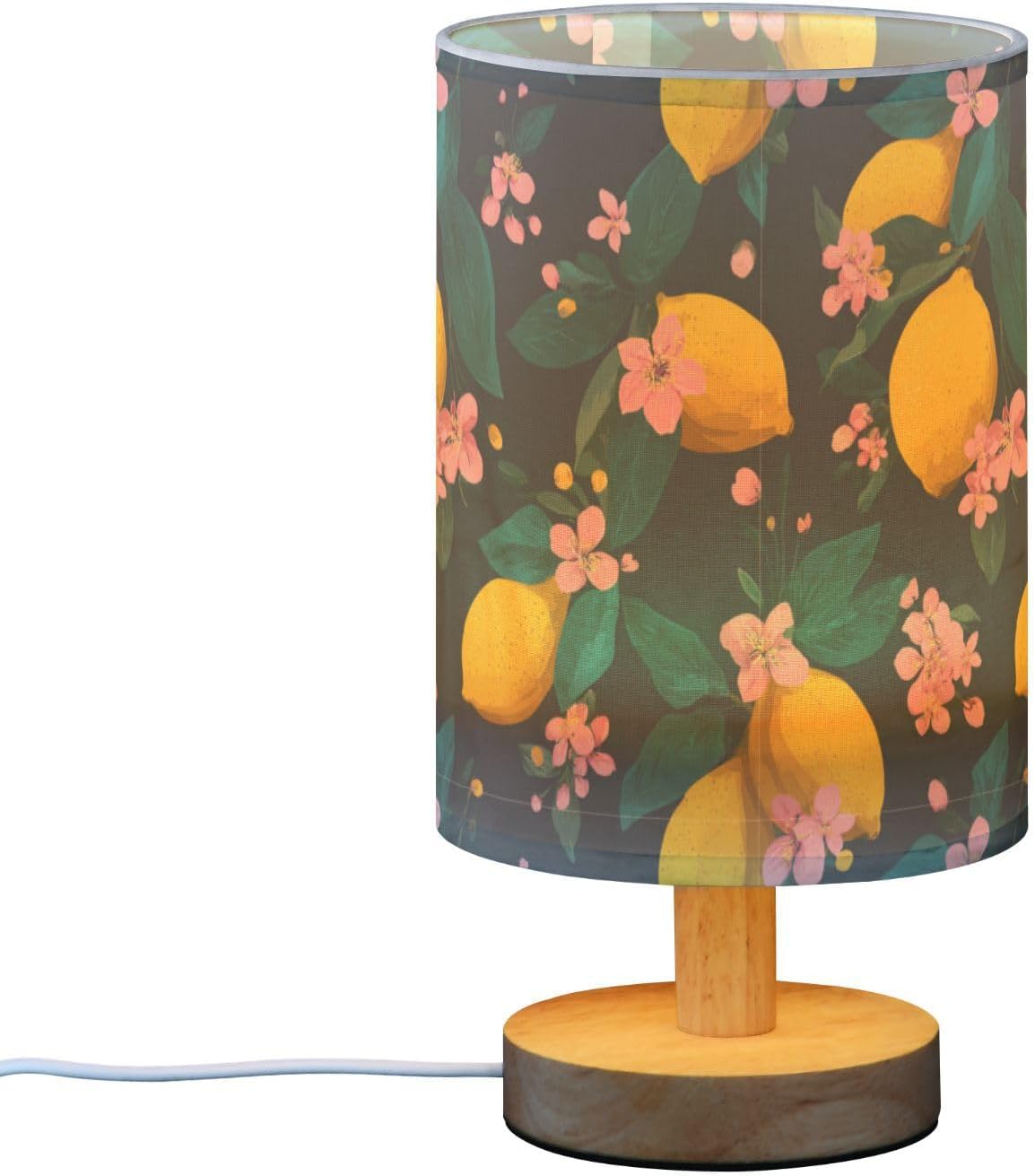 Bedside Table Lamp Lemon Yellow Citrus Fruits (15) Kids Nightstand Lamp Night Light Fabric Shade for Bedroom Living Room Home Office