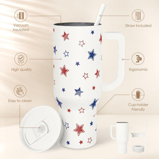 Lemon 40oz Tumbler with Handle and Straw, Insulated Stainless Steel Travel Coffee Mug for Women Girls, Gift Idea for Birthday Christmas Mothers Day Summer Vacation