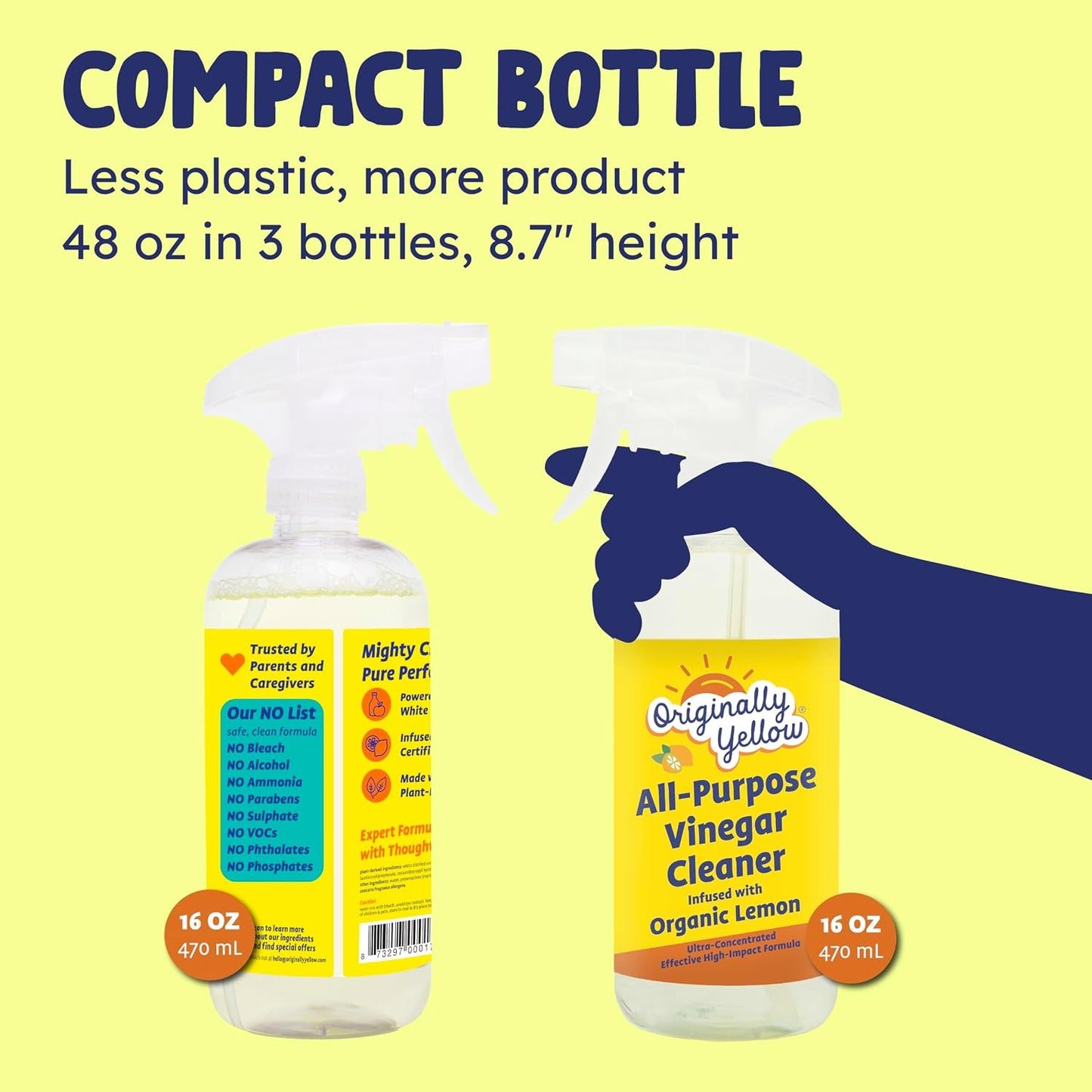 Lemon Vinegar All Purpose Cleaning Spray | Distilled Cleaning Vinegar | Plant-Derived All Purpose Cleaner | Living Room, Bathroom, & Kitchen | 3 Pack