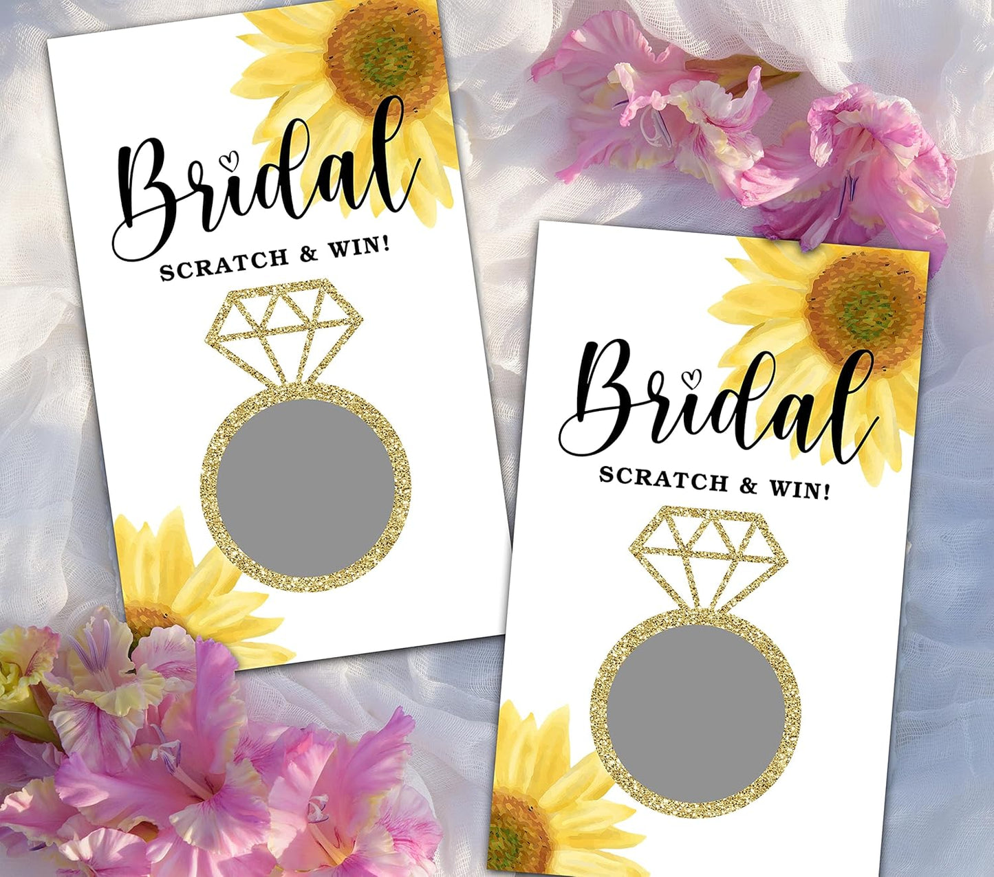 Bridal Shower Scratch Off Games, Bridal Shower Decorations, Sunflower Floral Bridal Raffle Lottery Tickets Cards for Bachelorette Party Wedding Engagement Party, Set of 50 Cards (a13)